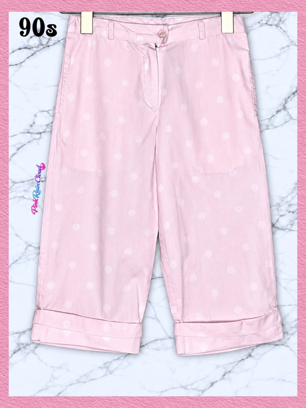 Jacadi Paris Girls 90s Light Pink White Polka Dot Capri Shorts 100% Cotton